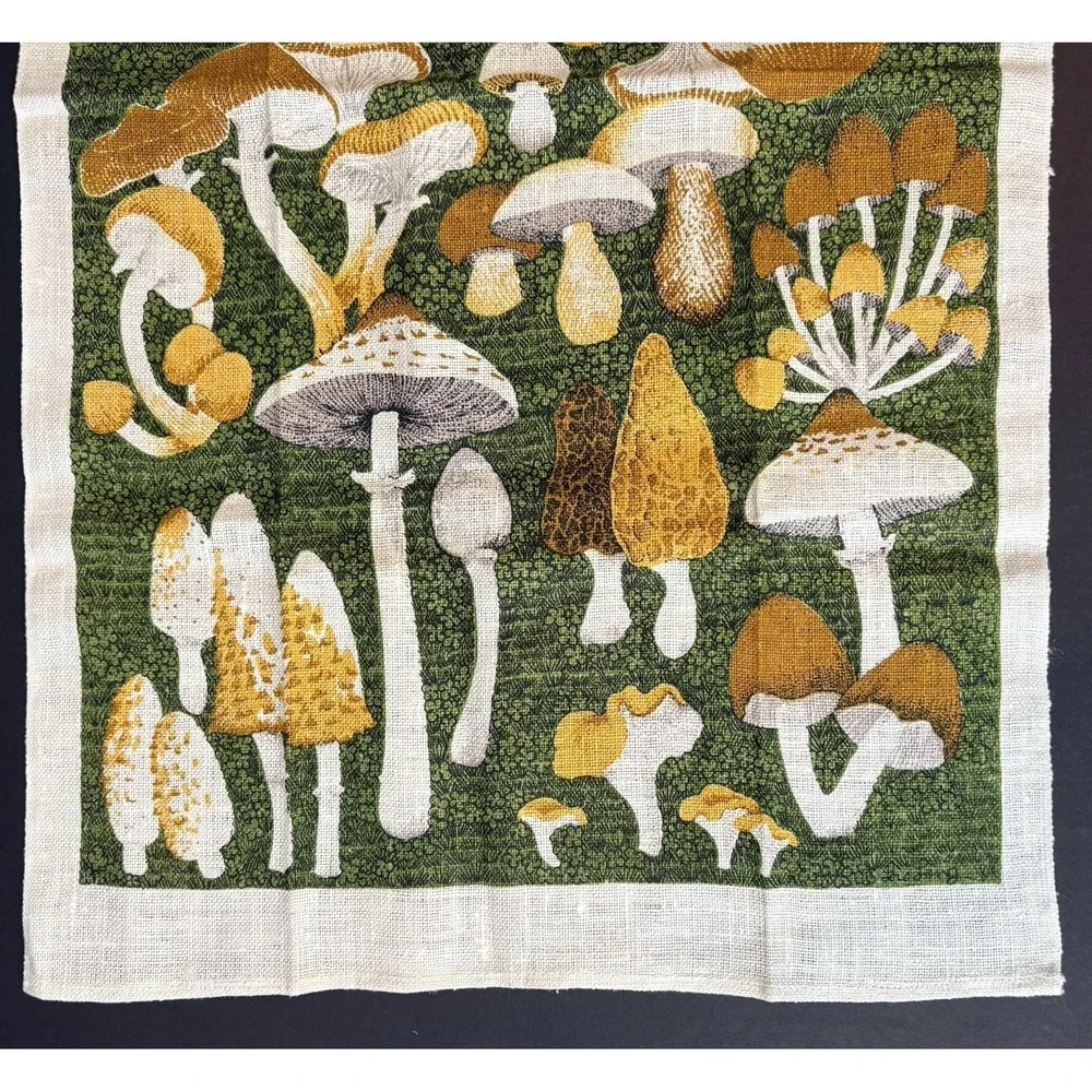 Vintage Lois Long for Kay Dee Mushroom Fungi Linen Tea Towel